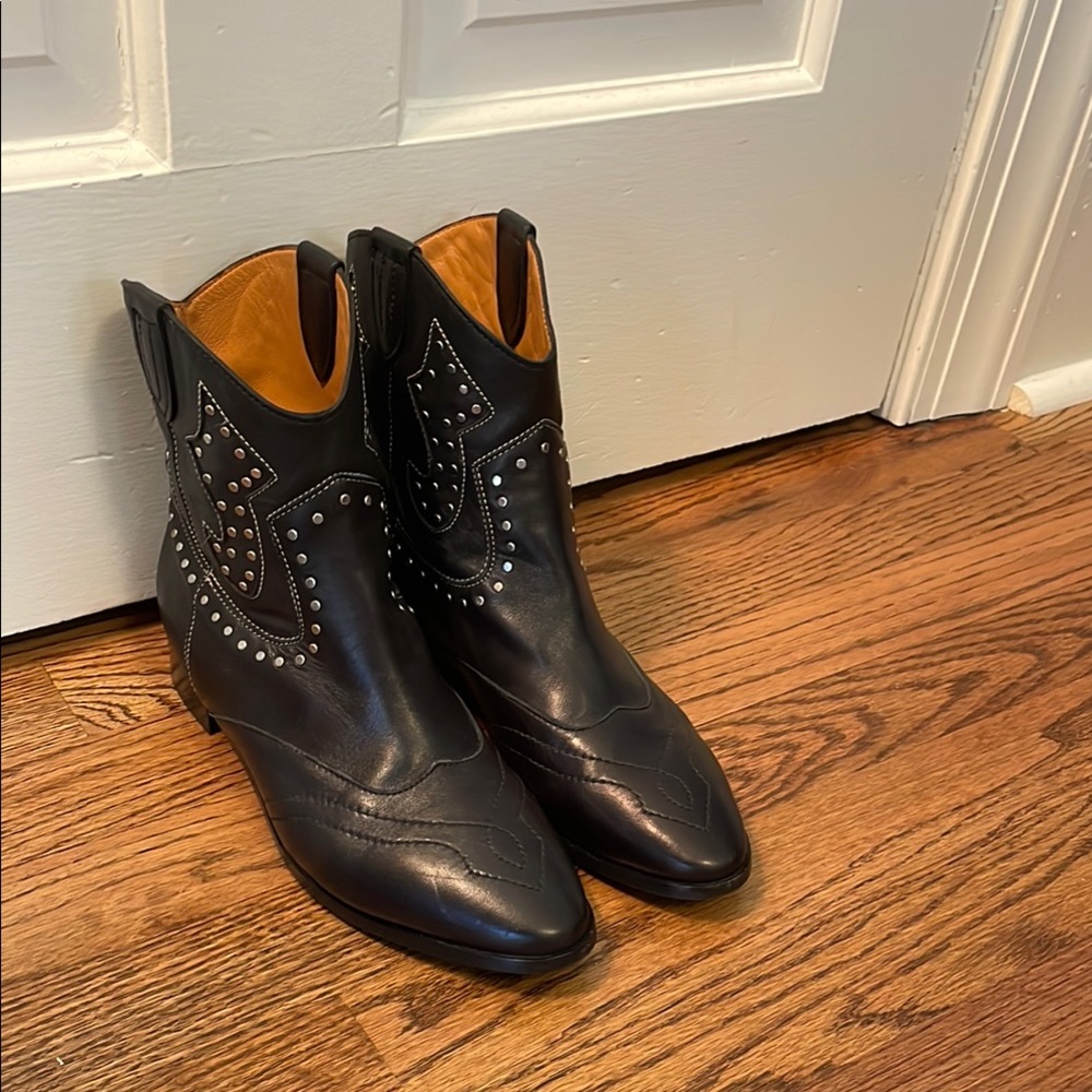 NEW Sezane Black SEXY Studded rocker chick cowboy ankle boots booties 38 💋